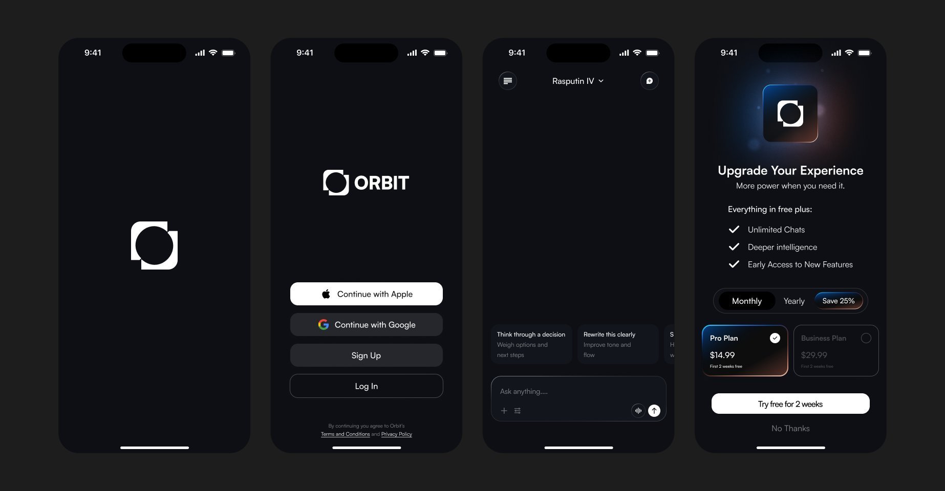 Orbit AI app screens
