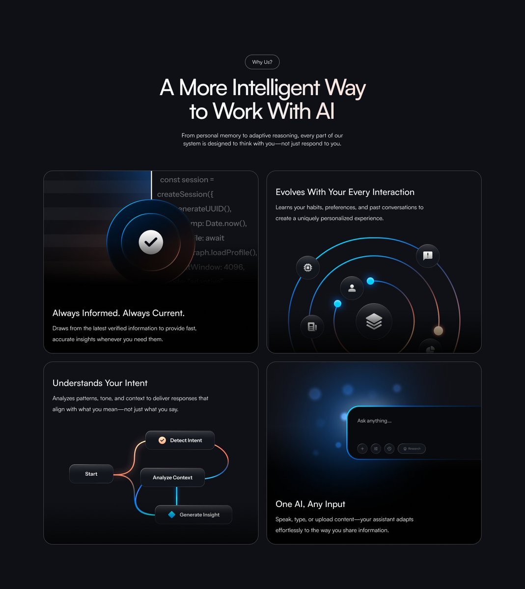 Orbit “A More Intelligent Way to Work With AI” feature grid